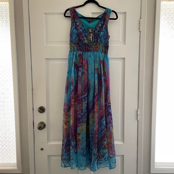 Boho Paisley Print Chiffon Maxi Dress NWT - Picture 2 of 11